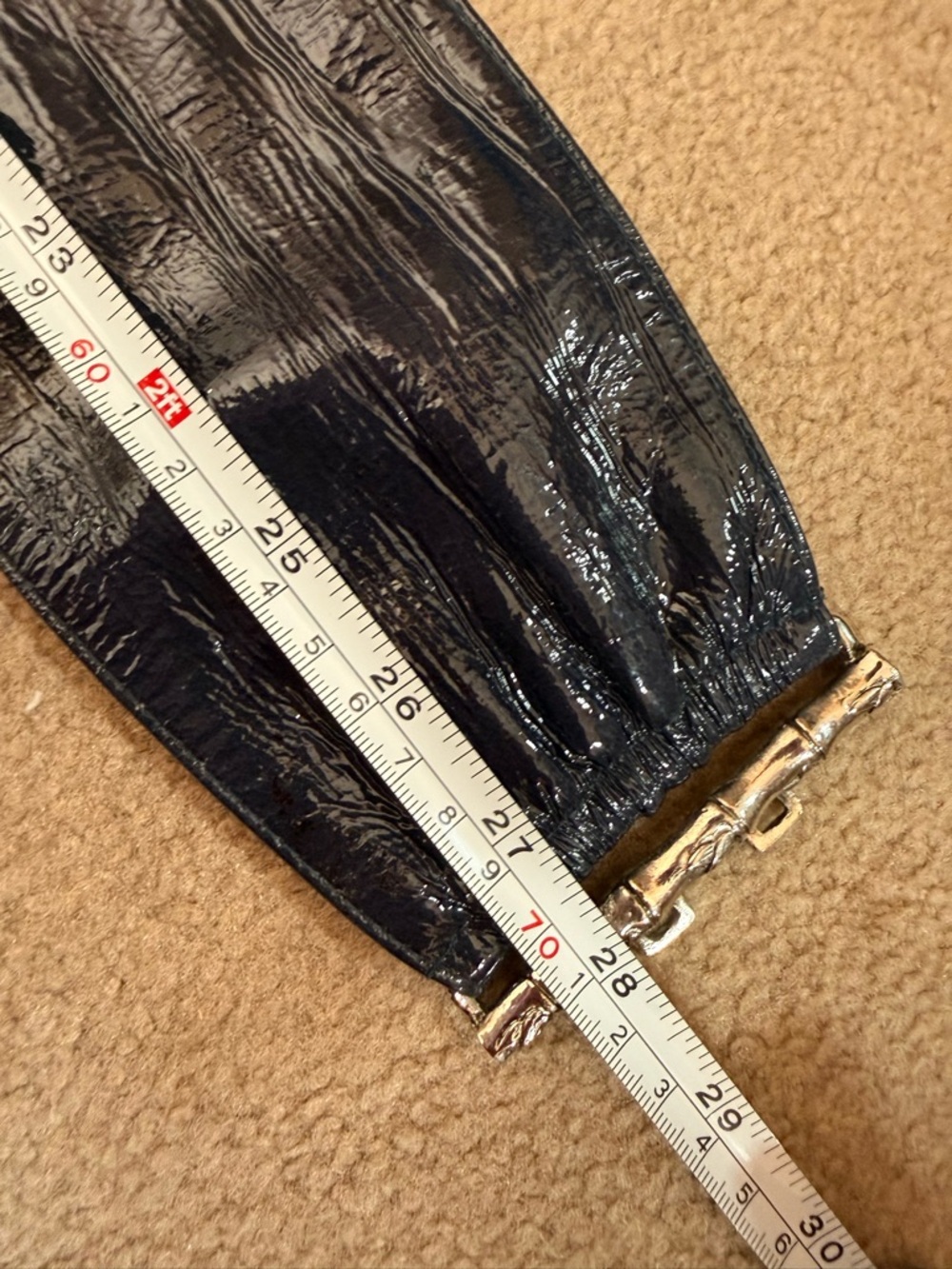 Vintage 1970's Modernist Silver bamboo Navy Blue Paten Leather Corset Wide Belt - Picture 9 of 17